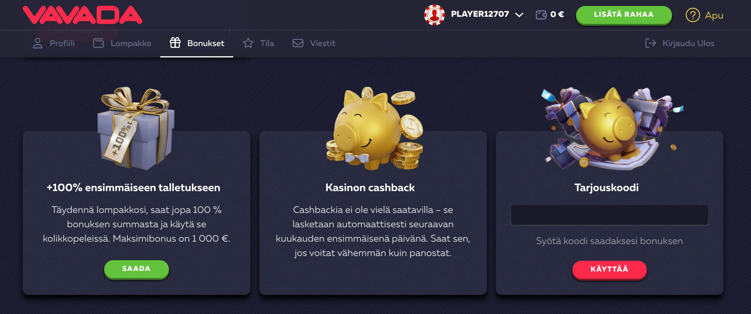 VAVADA casino no deposit bonus rekisteröitymisen yhteydessä – tarkistettu tänään